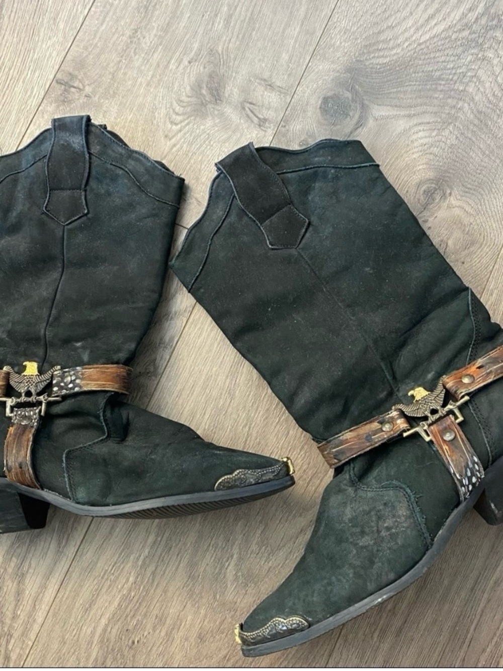 Vintage Maine Woods Black Boots Eagle Stud Detail Size 8
